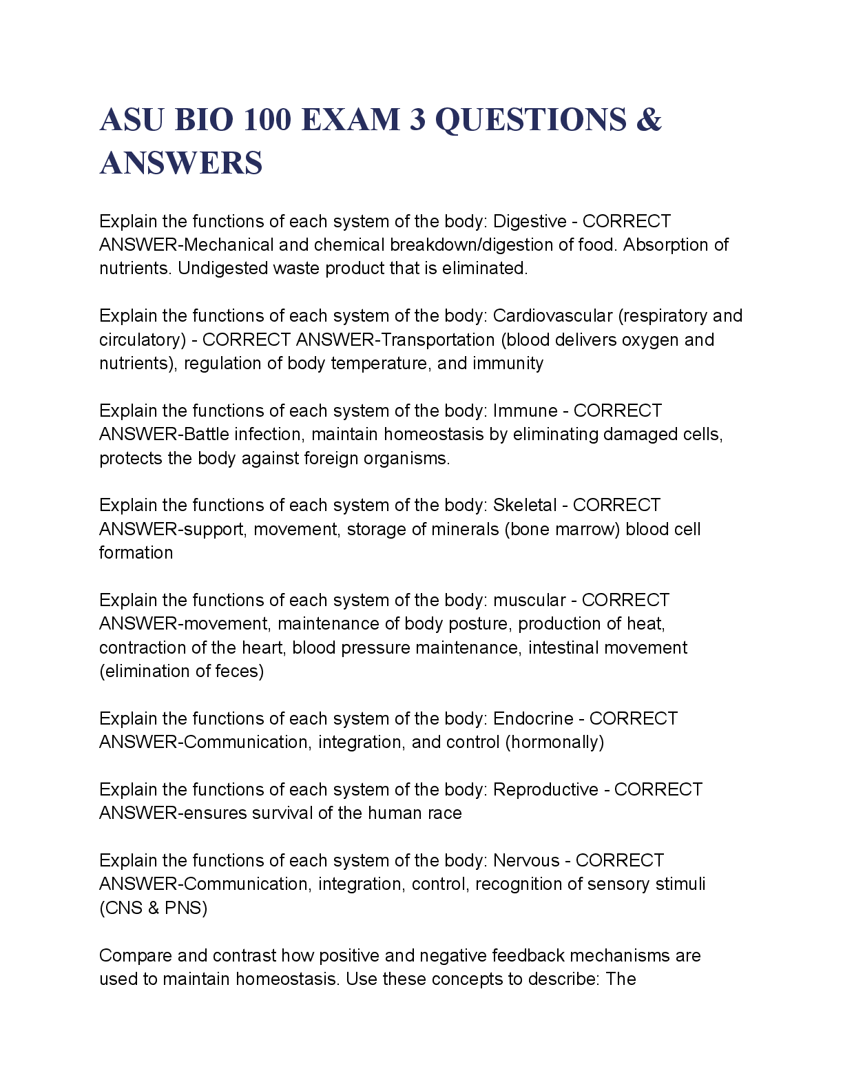 Recommended document preview for ASU BIO 100 EXAM 3 QUESTIONS & ANSWERS