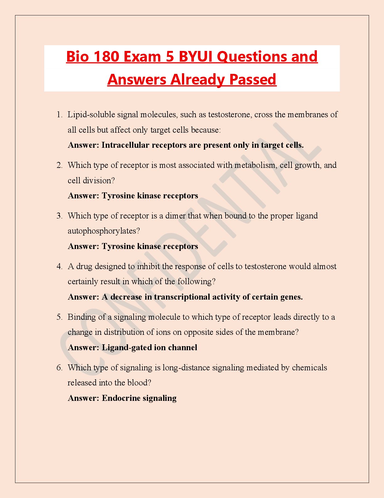 Recommended document preview for Bio 180 Exam 5 BYUI Questions and  Answers Already Passed