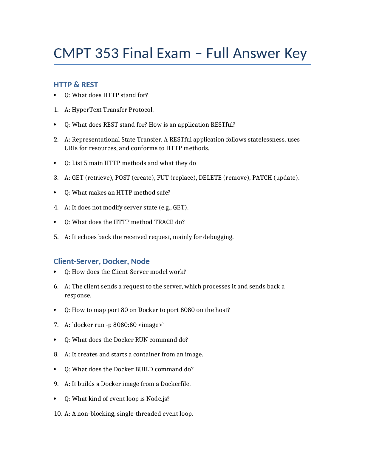 Recommended document preview for CMPT 353 Final Exam – Full Answer Key