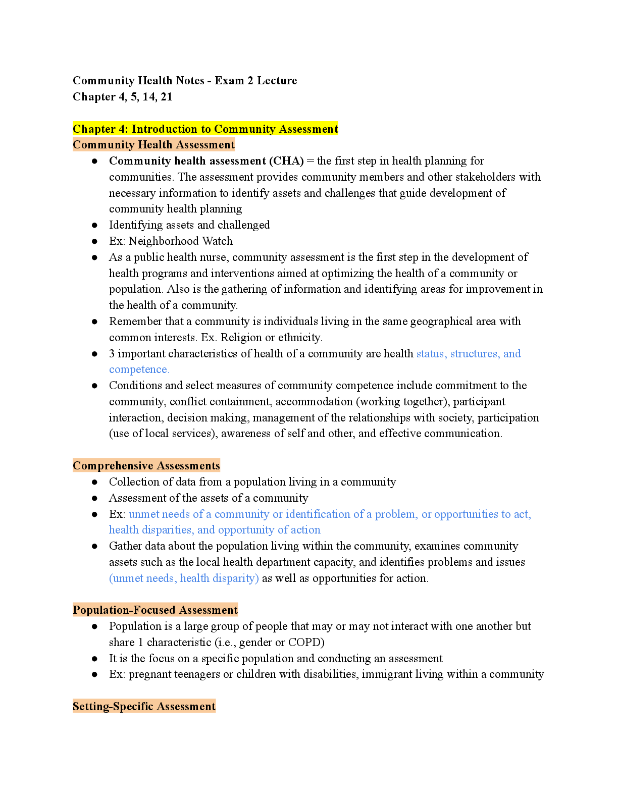 Recommended document preview for NUR 426 Comm Health Exam 2 Lecture Notes | Arizona College of Nursing