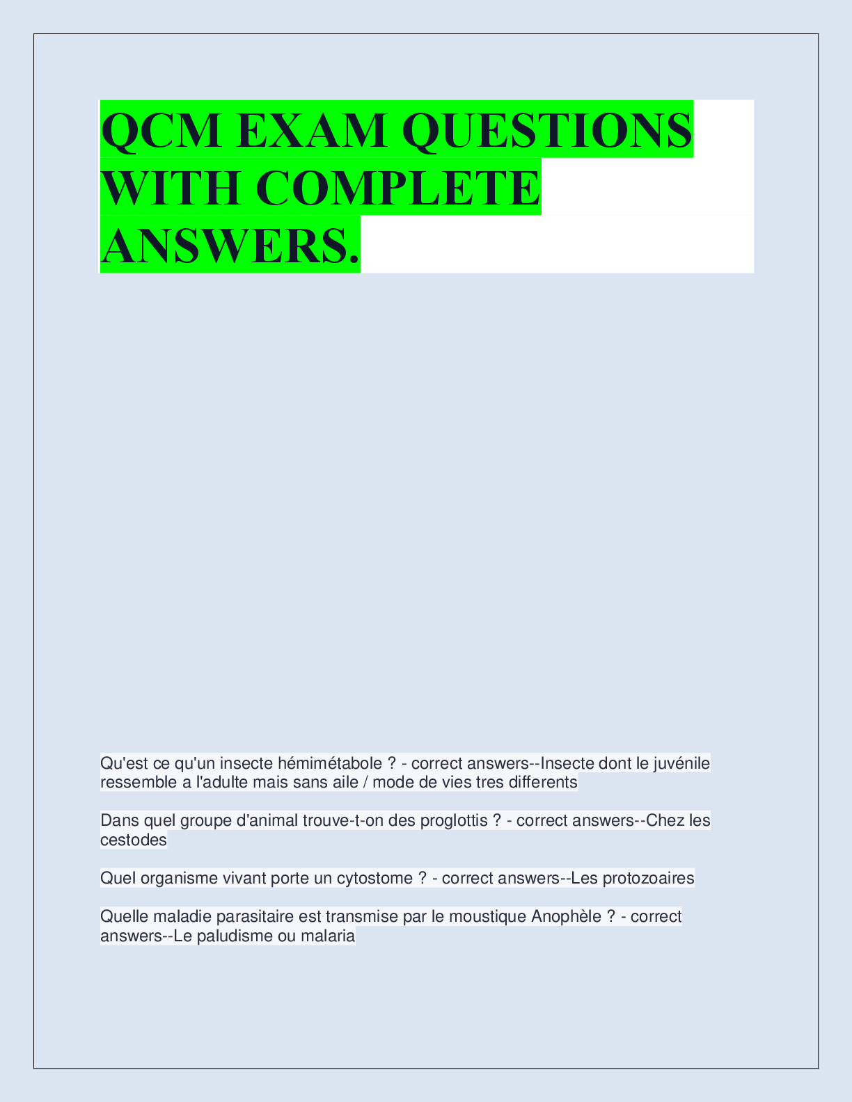 Recommended document preview for QCM EXAM QUESTIONS  WITH COMPLETE  ANSWERS.