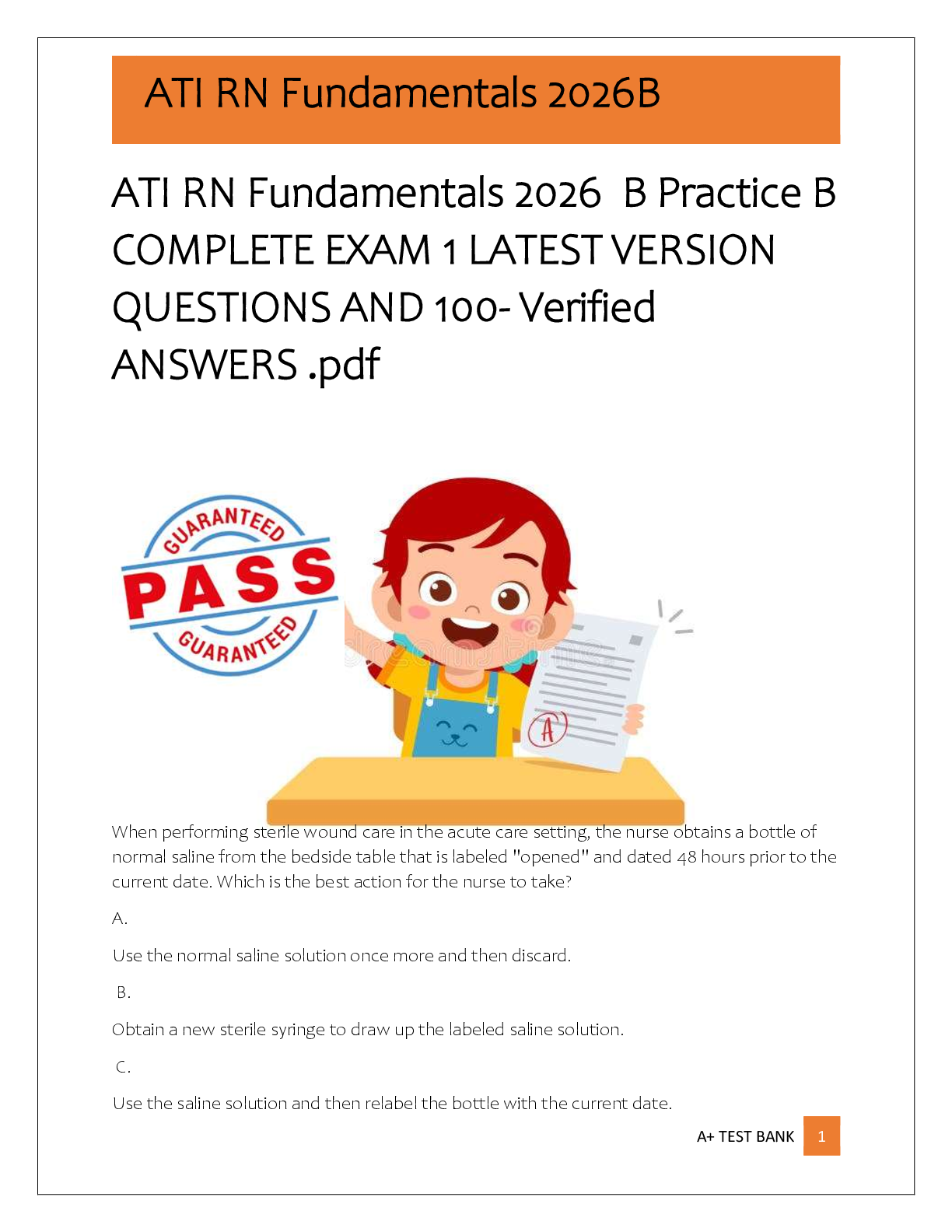 Recommended document preview for ATI RN Fundamentals 2026  B Practice B  COMPLETE EXAM 1 LATEST VERSION  QUESTIONS AND 100- Verified  ANSWERS .pdf