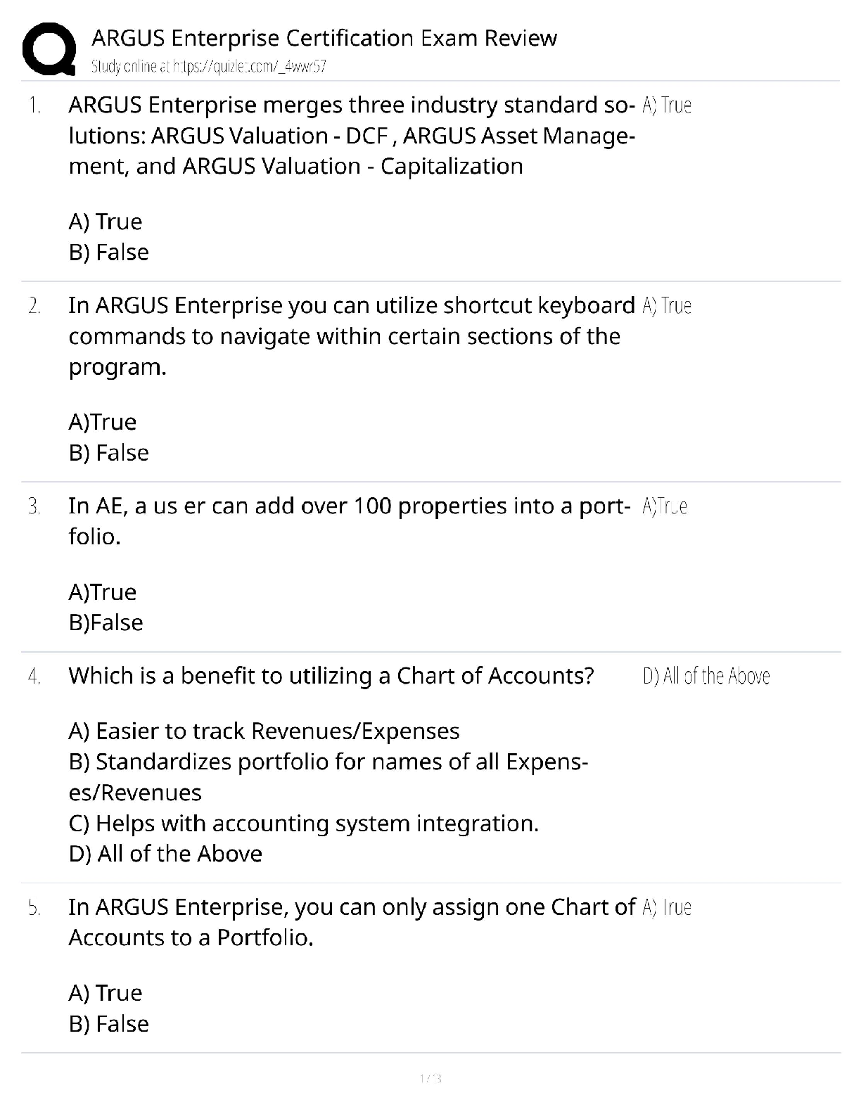 Recommended document preview for ARGUS Enterprise Certification Exam / AE Review Guide / Prep 2026 / Score 100%