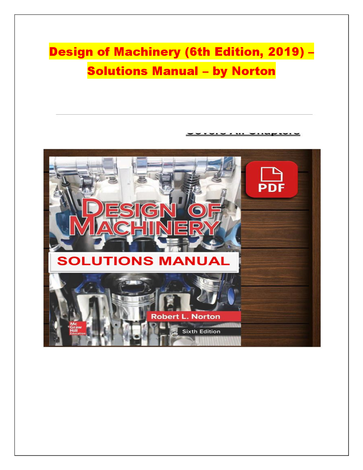 Recommended document preview for Design of Machinery (6th Edition, 2019) – Solutions Manual – by Norton