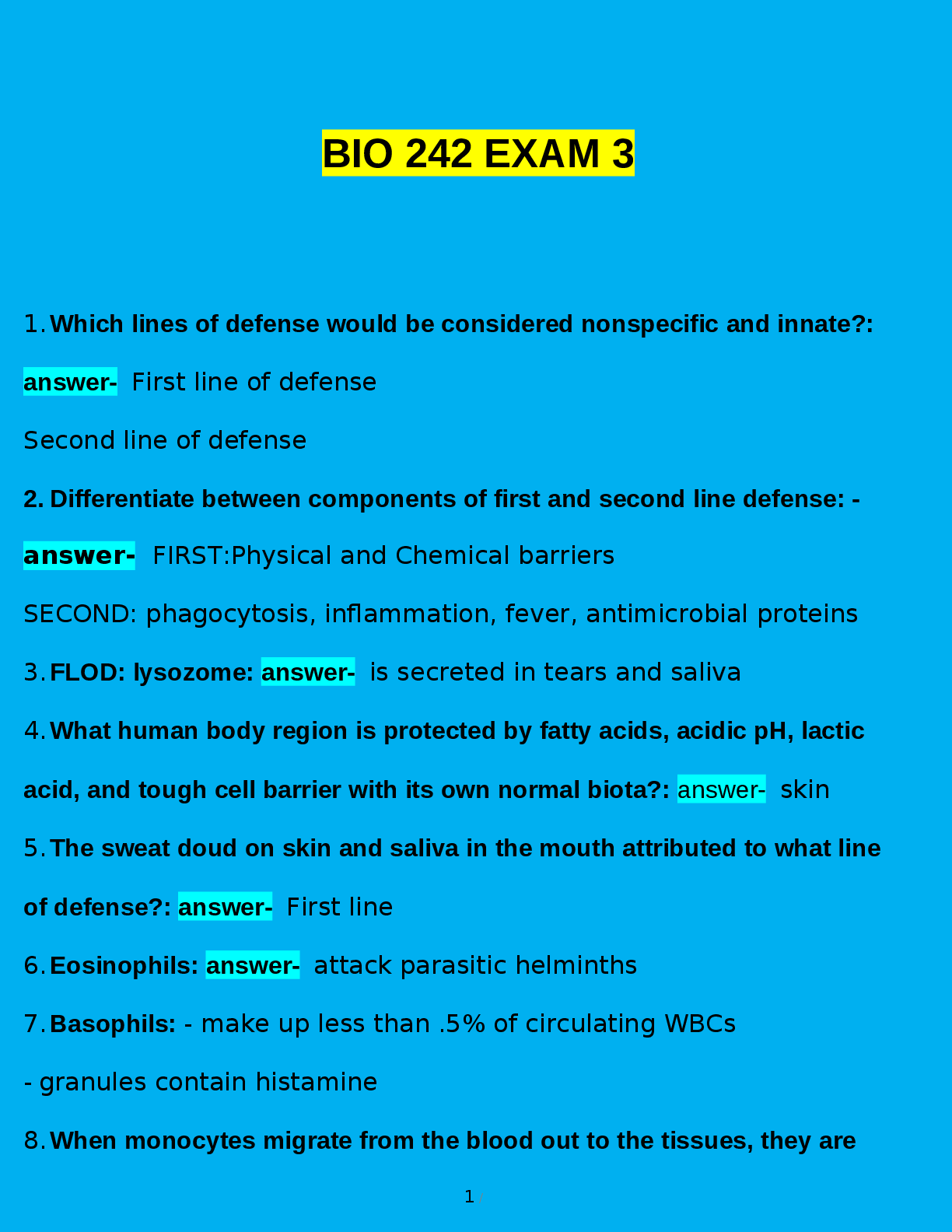 Recommended document preview for BIO 242 EXAM 3