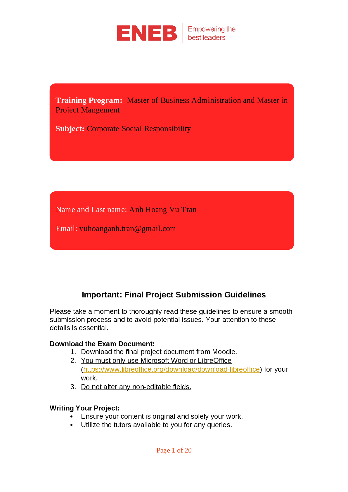 Recommended document preview for Master of Business Administration and Master in  Project Mangement