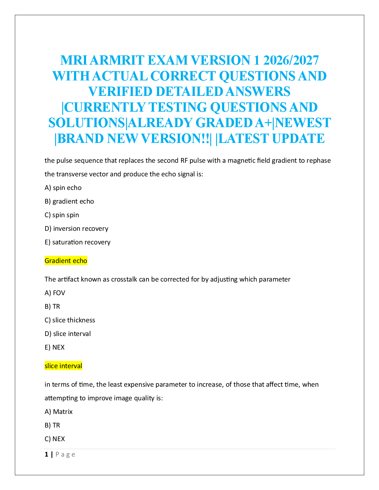 Recommended document preview for MRI ARMRIT EXAM VERSION 1 2026
