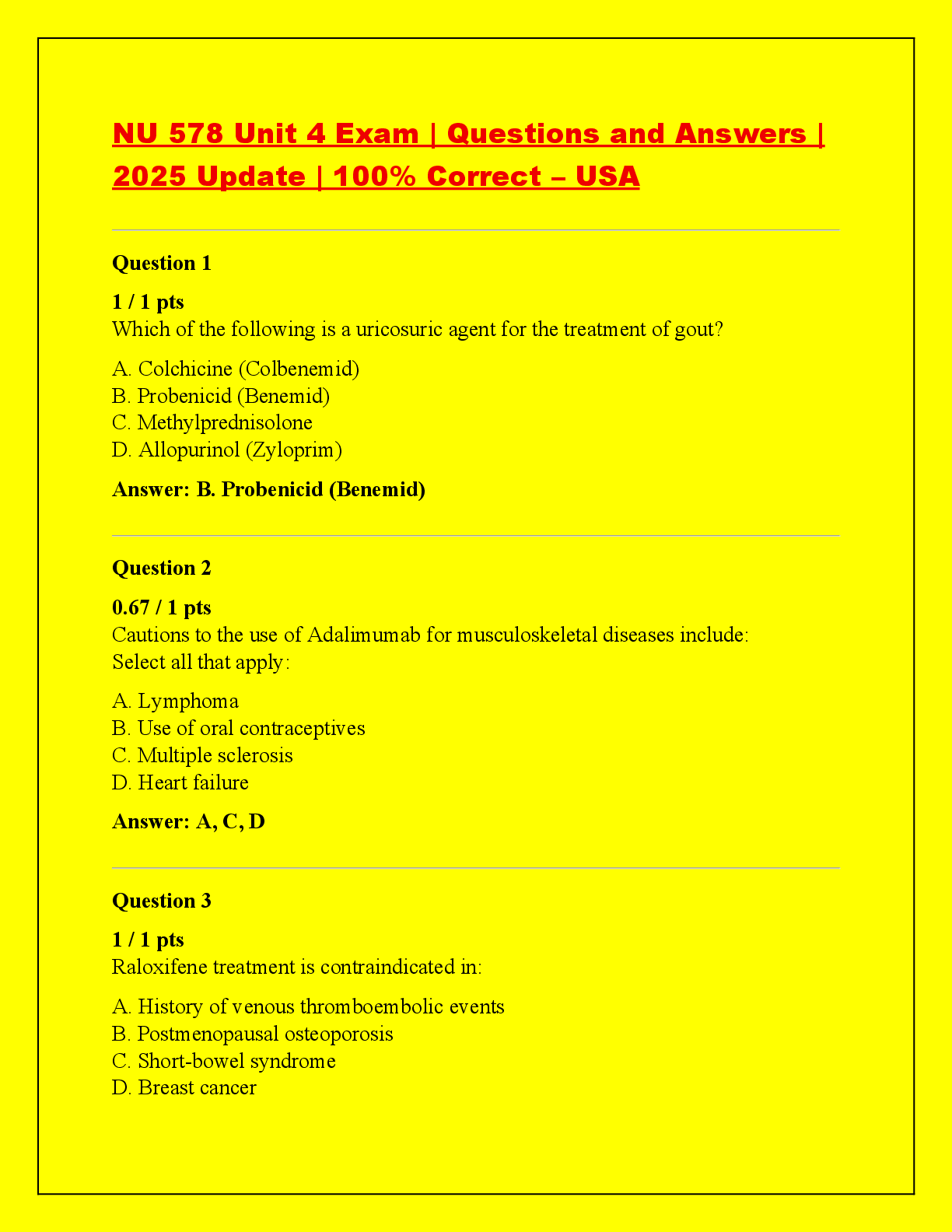 Recommended document preview for NU 578 Unit 4 Exam | Questions and Answers |  2025 Update | 100% Correct – USA
