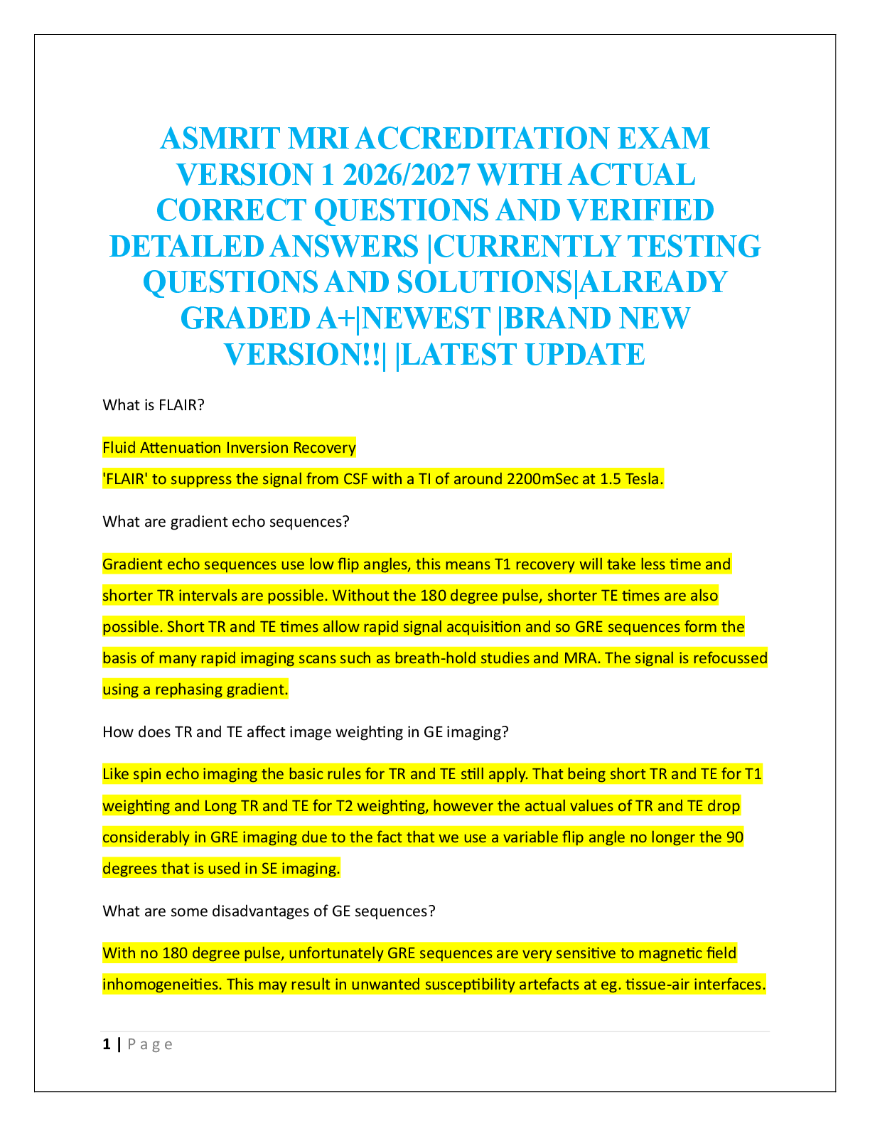 Recommended document preview for ASMRIT MRI ACCREDITATION EXAM  VERSION 1 2026/2027