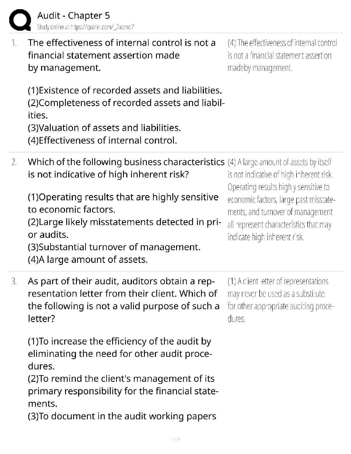 Recommended document preview for Audit Chapter 5 / Risk Assessment Exam Prep / Study Guide 2026 / Score 100%