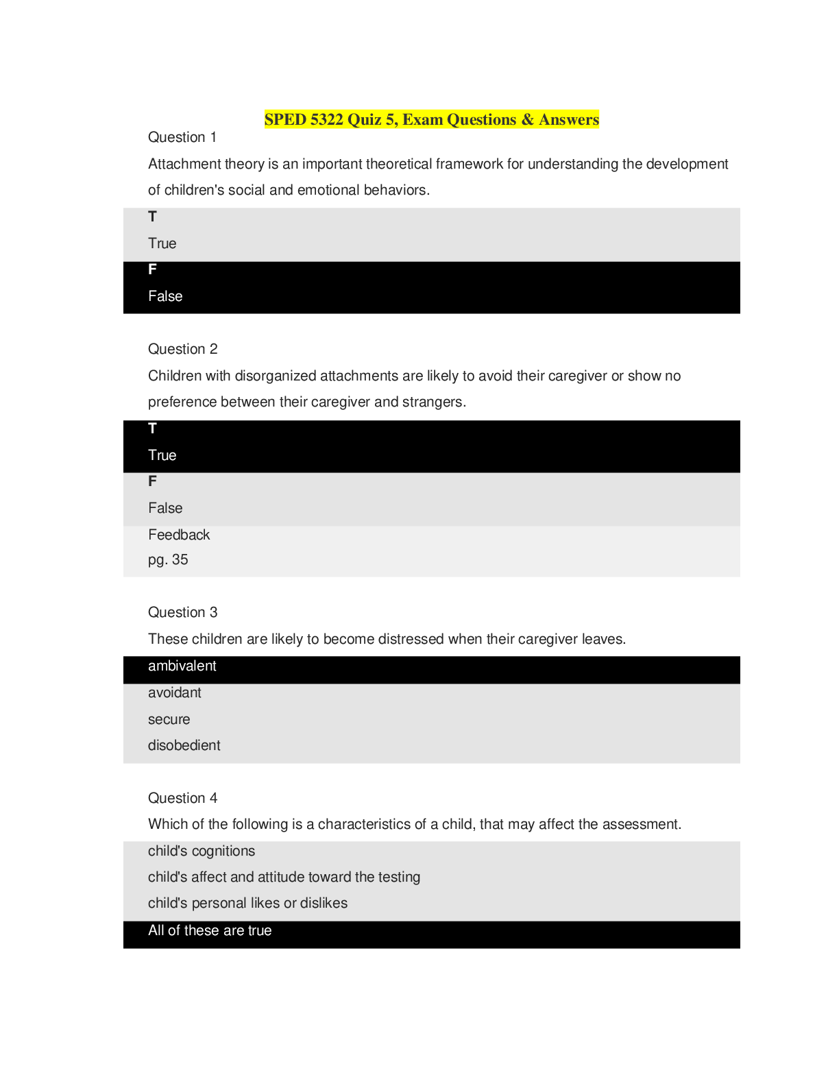 Recommended document preview for SPED 5322 Quiz 5, Exam Questions & Answers