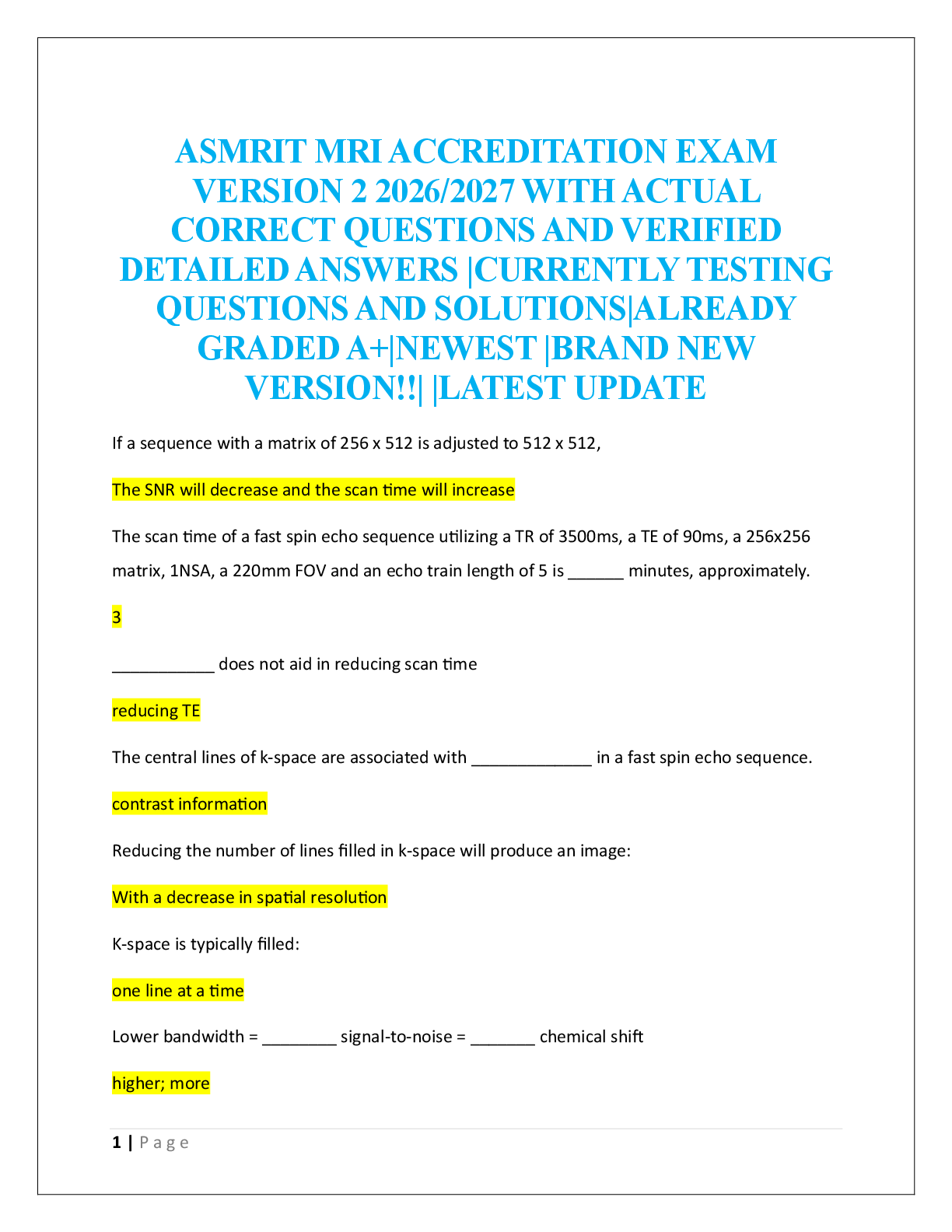 Recommended document preview for ASMRIT MRI ACCREDITATION EXAM  VERSION 2 2026/2027