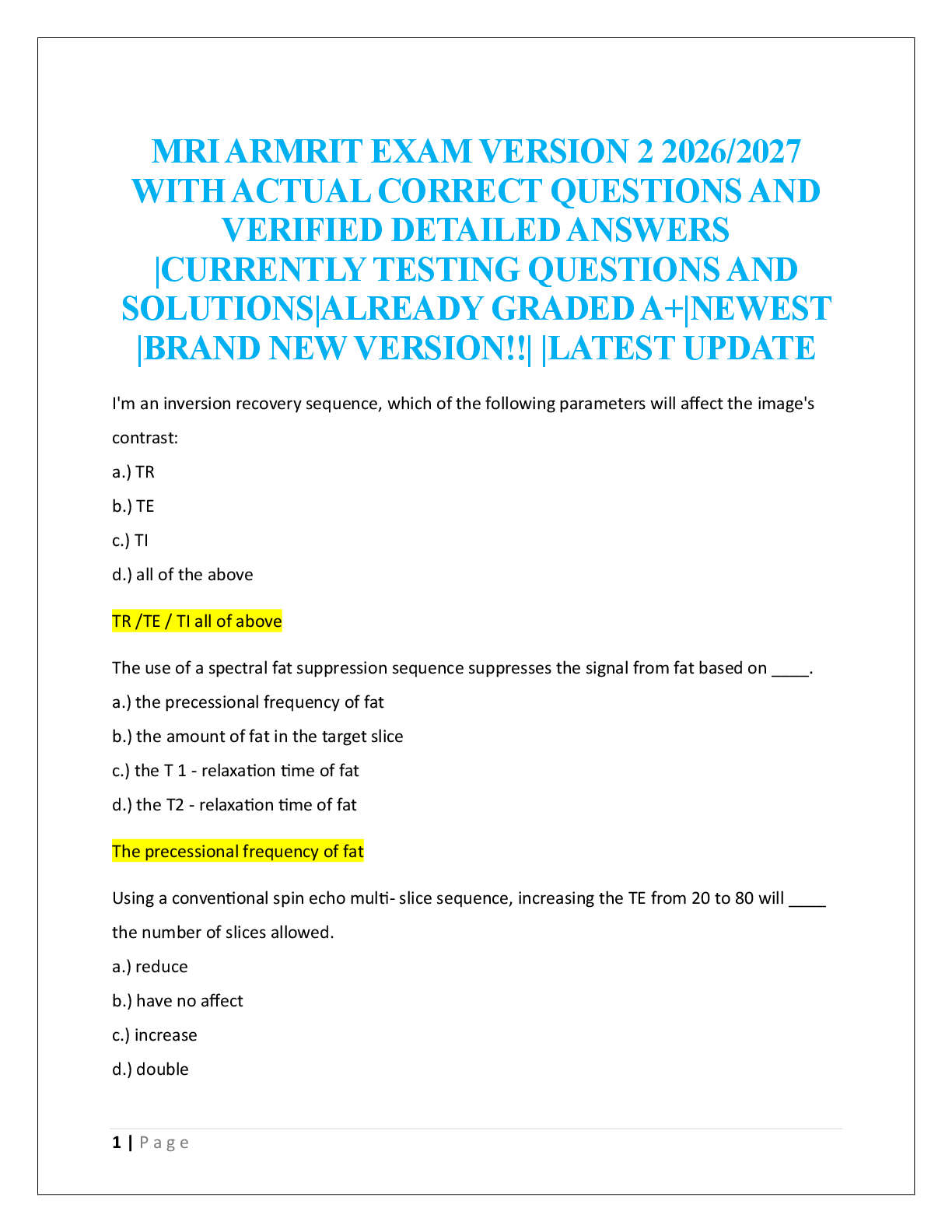 Recommended document preview for MRI ARMRIT EXAM VERSION 2 2026/2027