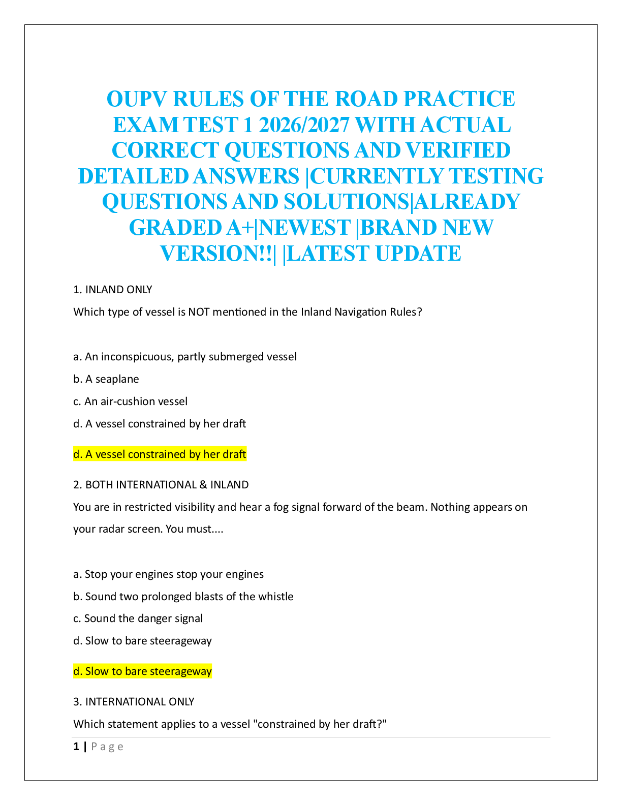 Recommended document preview for OUPV RULES OF THE ROAD PRACTICE  EXAM TEST 1 2026/2027