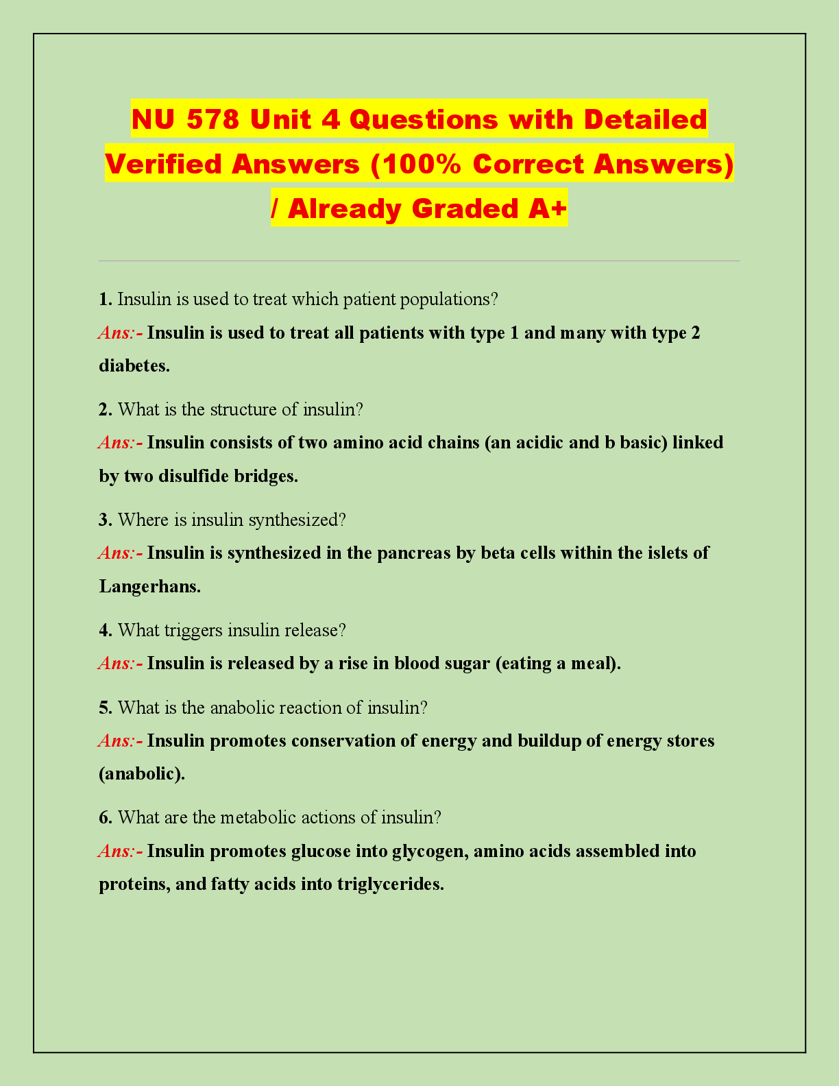 Recommended document preview for NU 578 Unit 4 Questions with Detailed  Verified Answers (100% Correct Answers)  / Already Graded A+