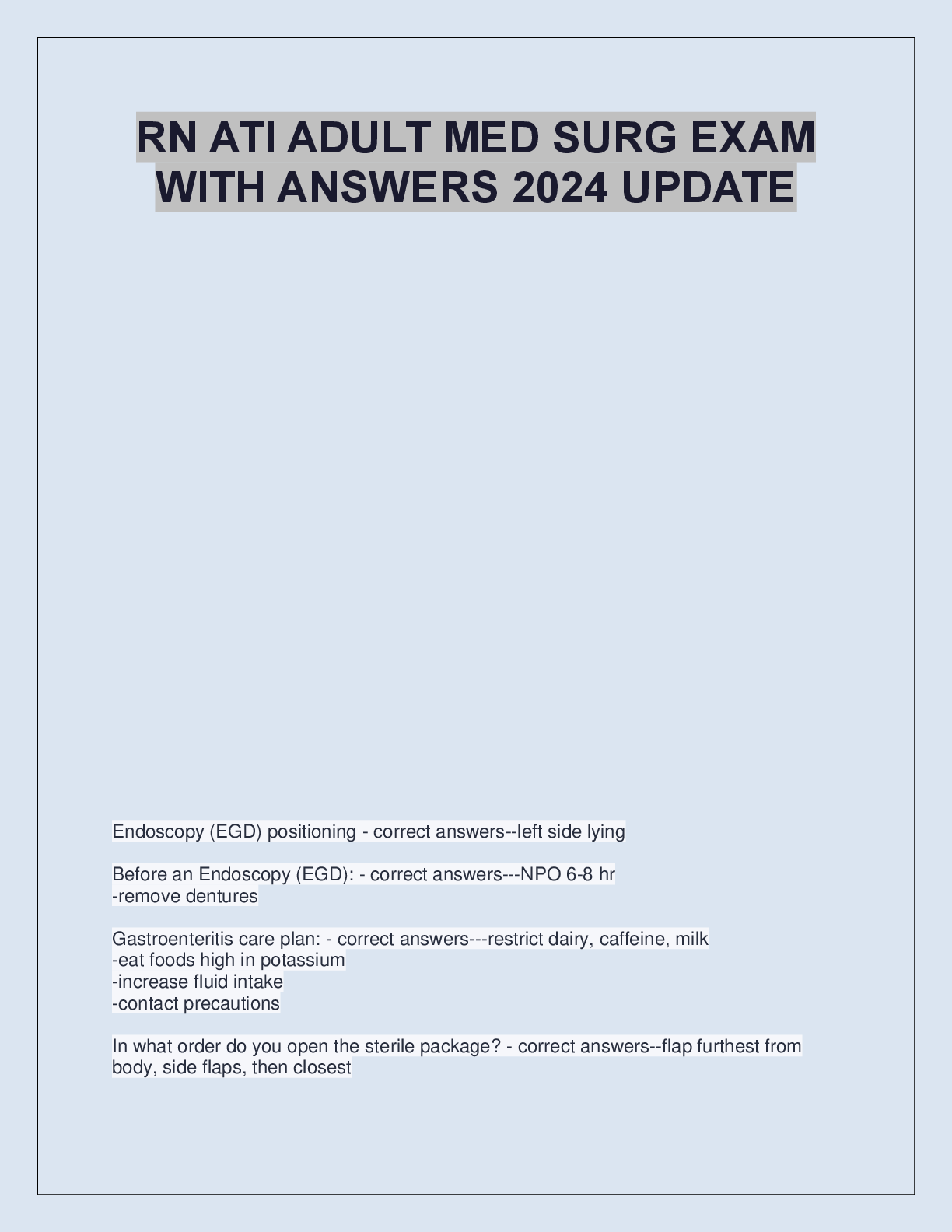 Recommended document preview for RN ATI ADULT MED SURG EXAM  WITH ANSWERS 2024 UPDATE