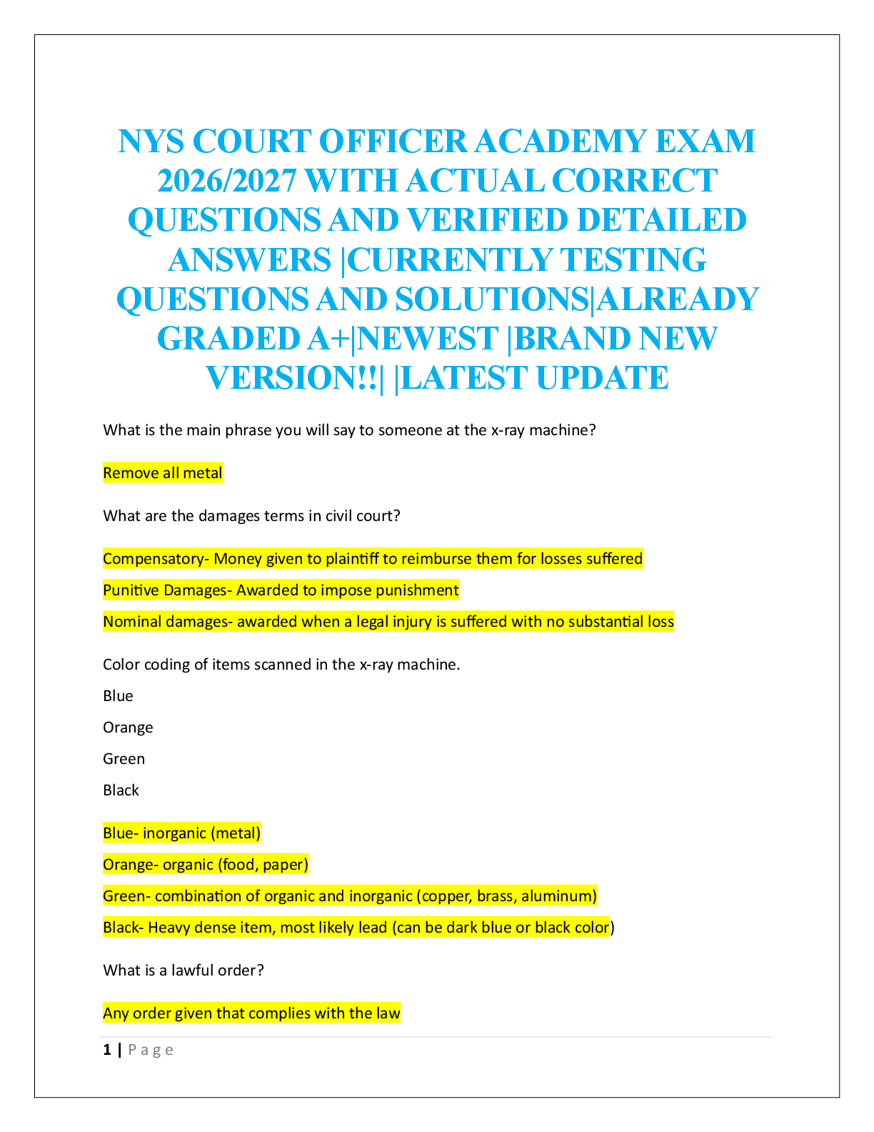 Recommended document preview for NYS COURT OFFICER ACADEMY EXAM  2026/2027