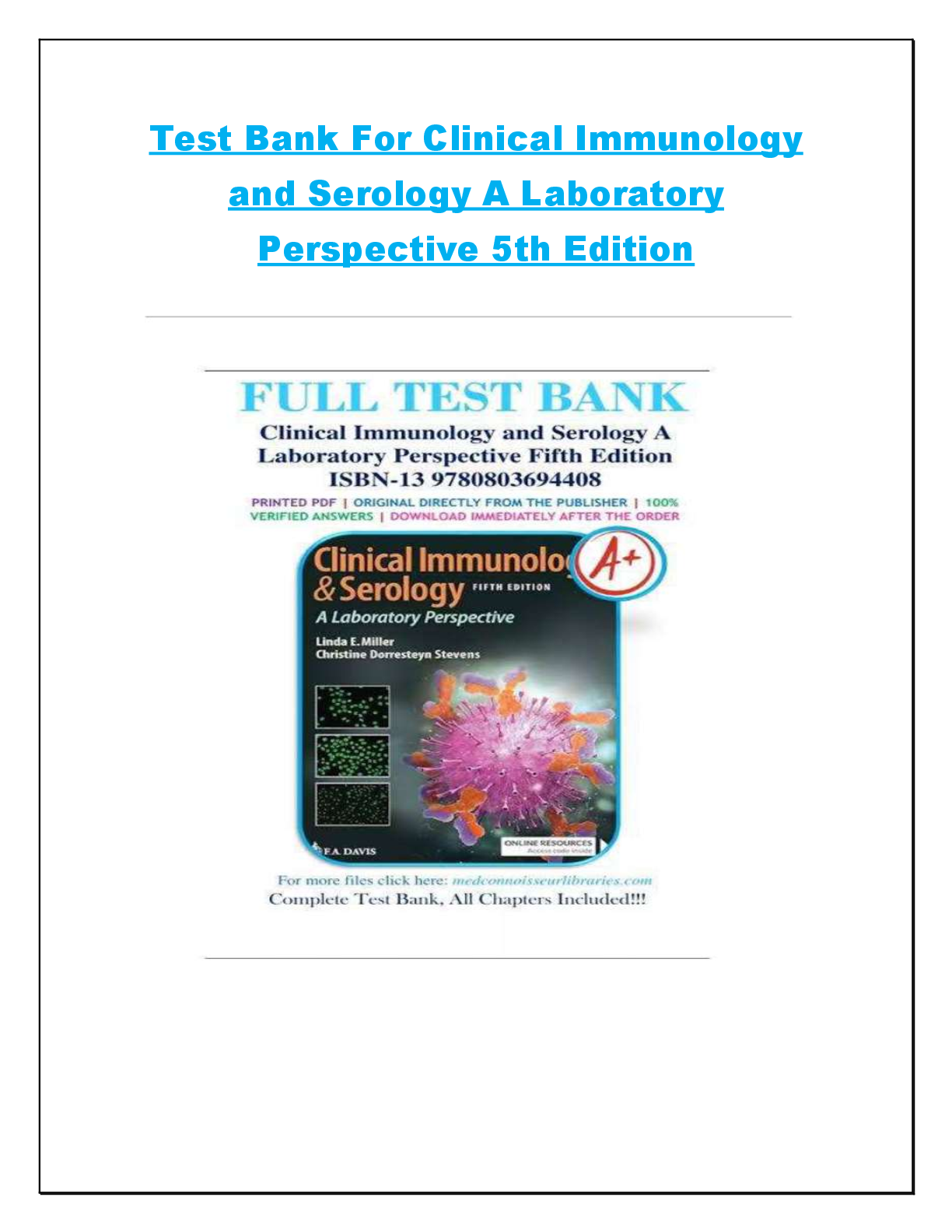Recommended document preview for Test Bank For Clinical Immunology  and Serology A Laboratory  Perspective 5th Edition