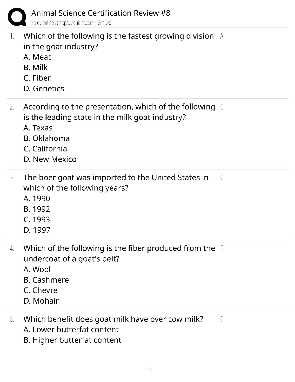 Recommended document preview for Animal Science Certification / Review #8 Exam Prep / Study Guide 2026 / Score 100%