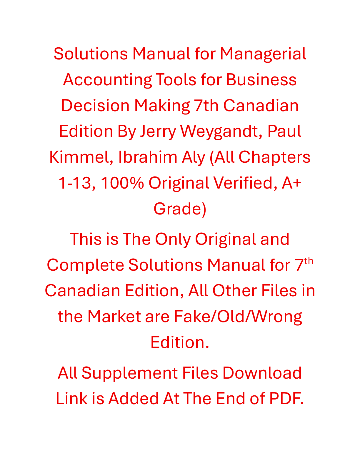Recommended document preview for Solutions Manual Managerial Accounting Tools for Business Decision Making 7th Canadian Edition By Jerry Weygandt, Paul Kimmel, Ibrahim Aly