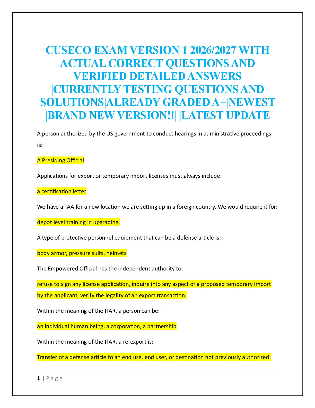 Recommended document preview for CUSECO EXAM VERSION 1 2026/2027