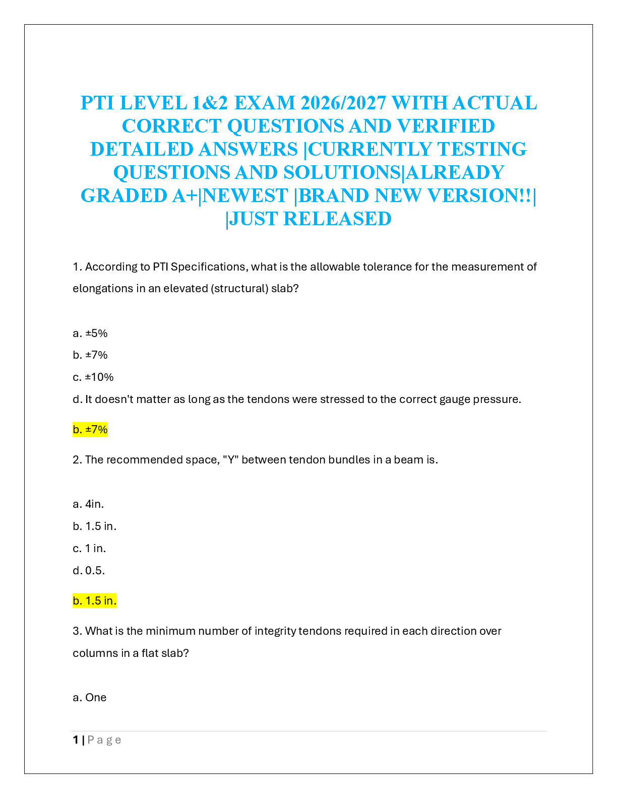 Recommended document preview for PTI LEVEL 1&2 EXAM 2026/2027