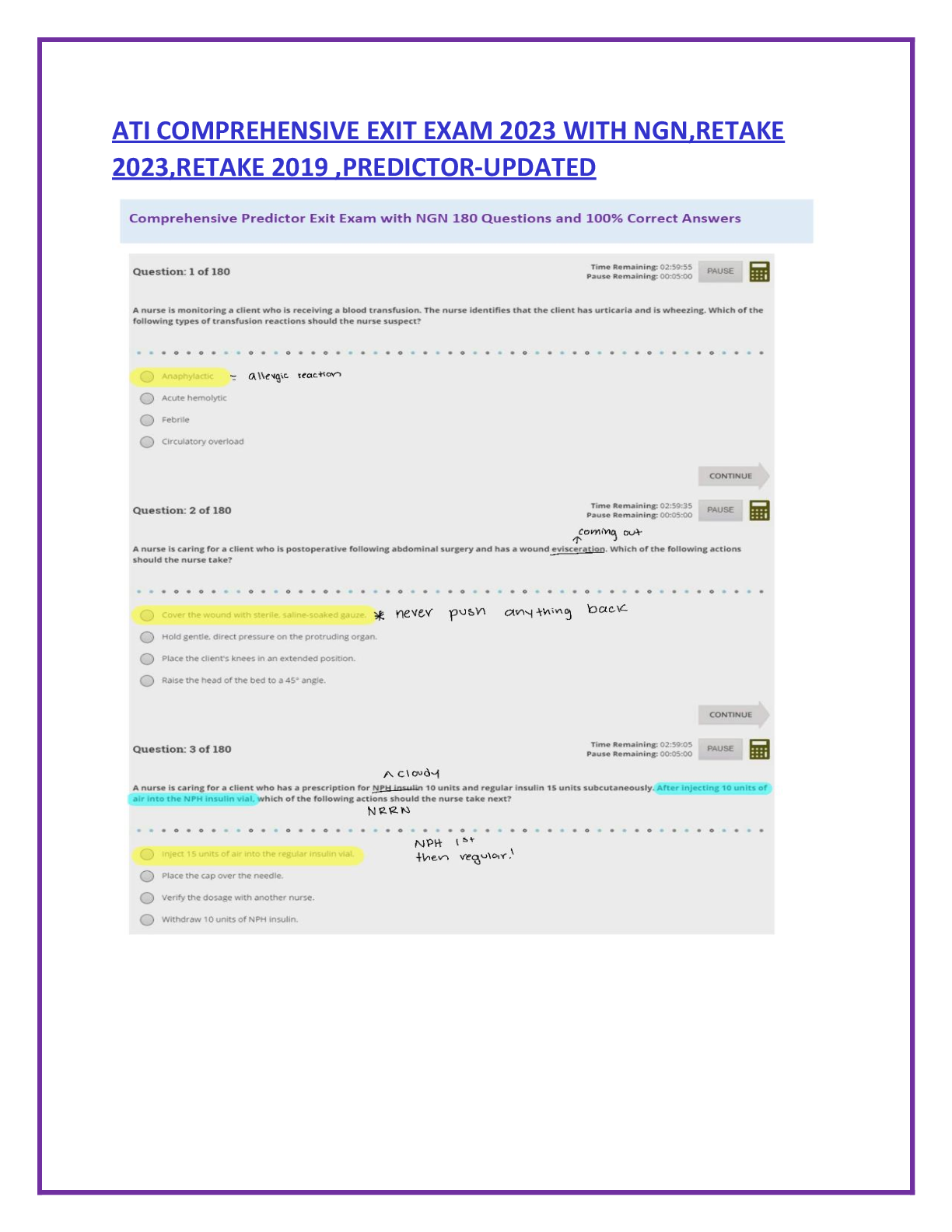 Preview of ATI COMPREHENSIVE EXIT EXAM 2023 WITH NGN,RETAKE  2023,RETAKE 2019 ,PREDICTOR-UPDATE