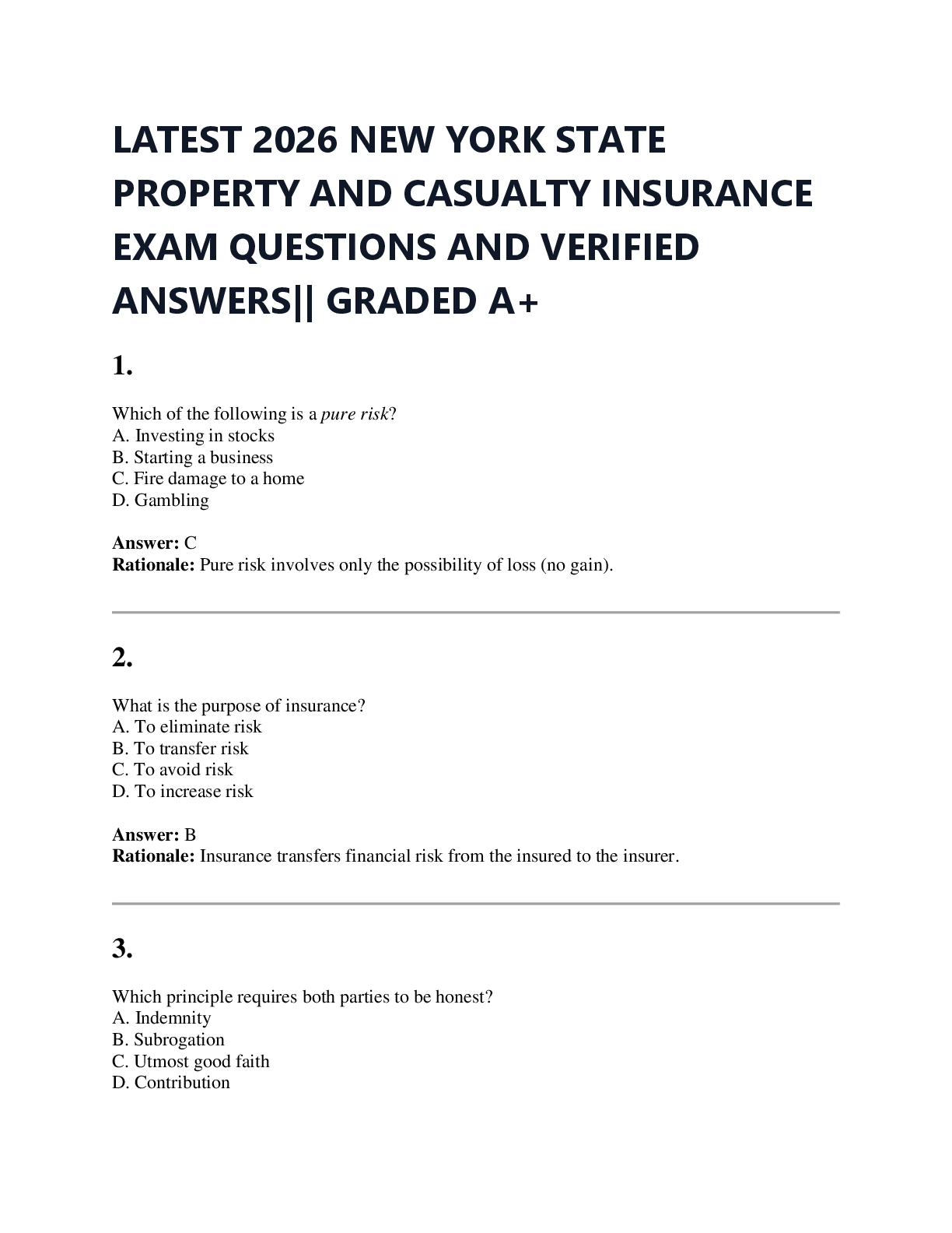 Recommended document preview for LATEST 2026 NEW YORK STATE  PROPERTY AND CASUALTY INSURANCE  EXAM QUESTIONS AND VERIFIED  ANSWERS|| GRADED A+