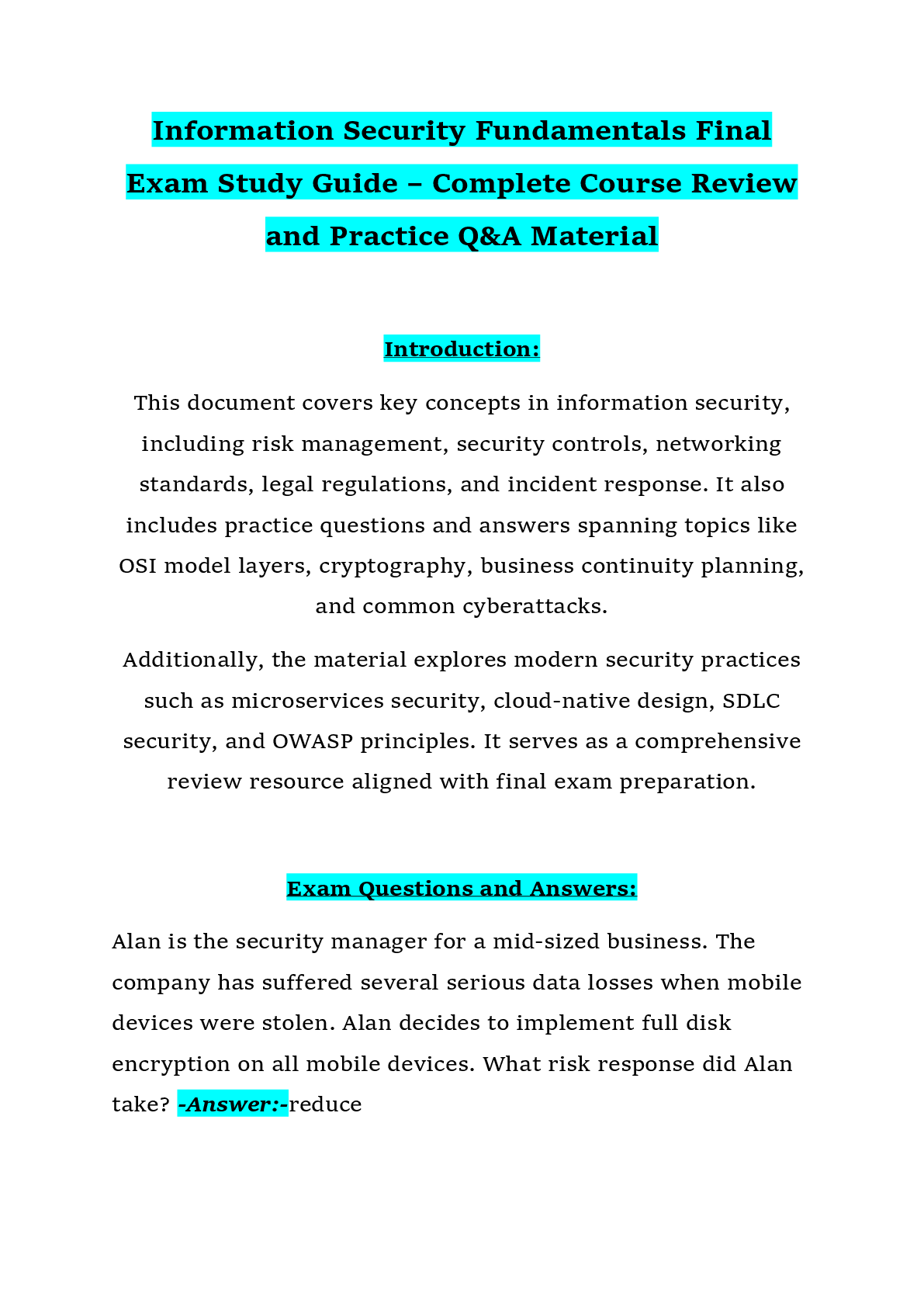 Recommended document preview for oftware Security Final Exam 2026/2027 – Comprehensive Q&A Study Guide