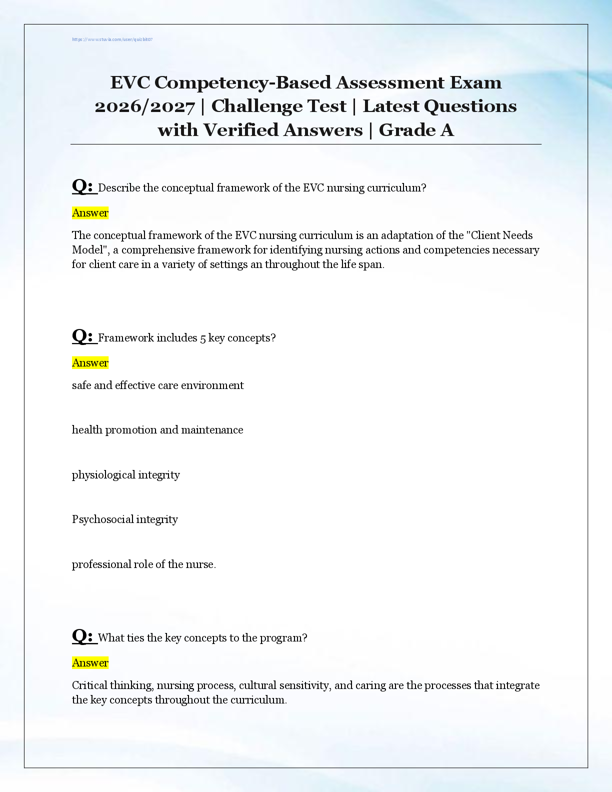 Preview of EVC Competency-Based Assessment Exam  2026/2027 | Challenge Test | Latest Questions  with