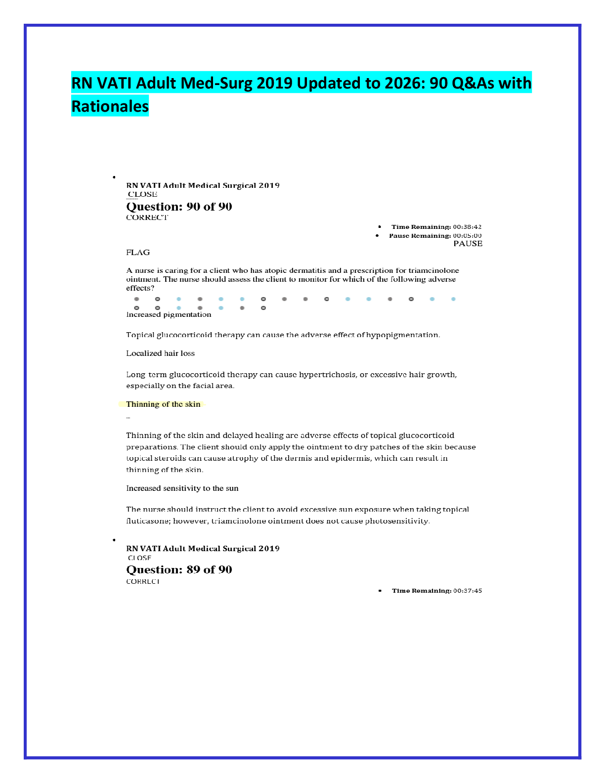 Recommended document preview for RN VATI Adult Med-Surg 2019 Updated to 2026: 90 Q&As with  Rationale