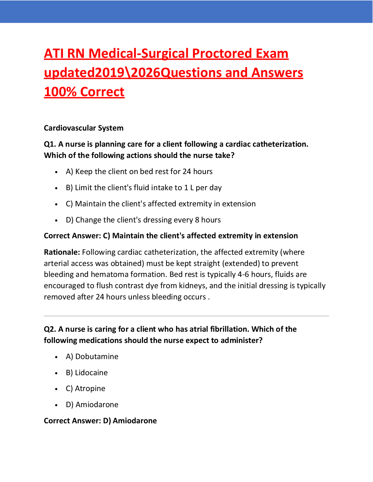 Recommended document preview for ATI RN Medical-Surgical Proctored Exam  updated2019\2026Questions and Answers  100% Correct