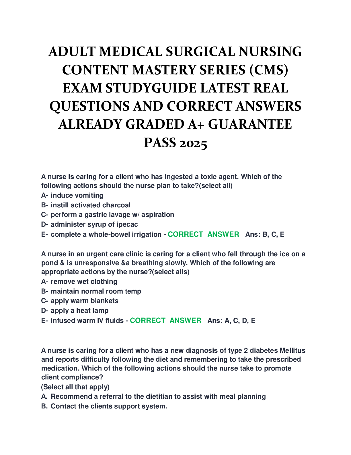Recommended document preview for ADULT MEDICAL SURGICAL NGN PROCTORED  EXAM -2024 ADULT MEDICAL SURGICAL ATI  PROCTORED EXAM UPDATE| MEDICAL  SURGICAL ATI PROCTORED ADULT EXAM  2024-2025 LATEST UPDATE