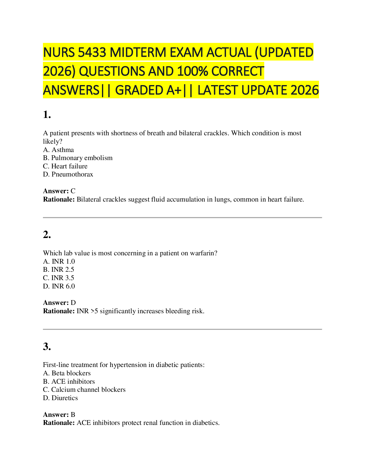 Recommended document preview for NURS 5433 MIDTERM EXAM ACTUAL (UPDATED  2026) QUESTIONS AND 100% CORRECT  ANSWERS|| GRADED A+|| LATEST UPDATE 2026