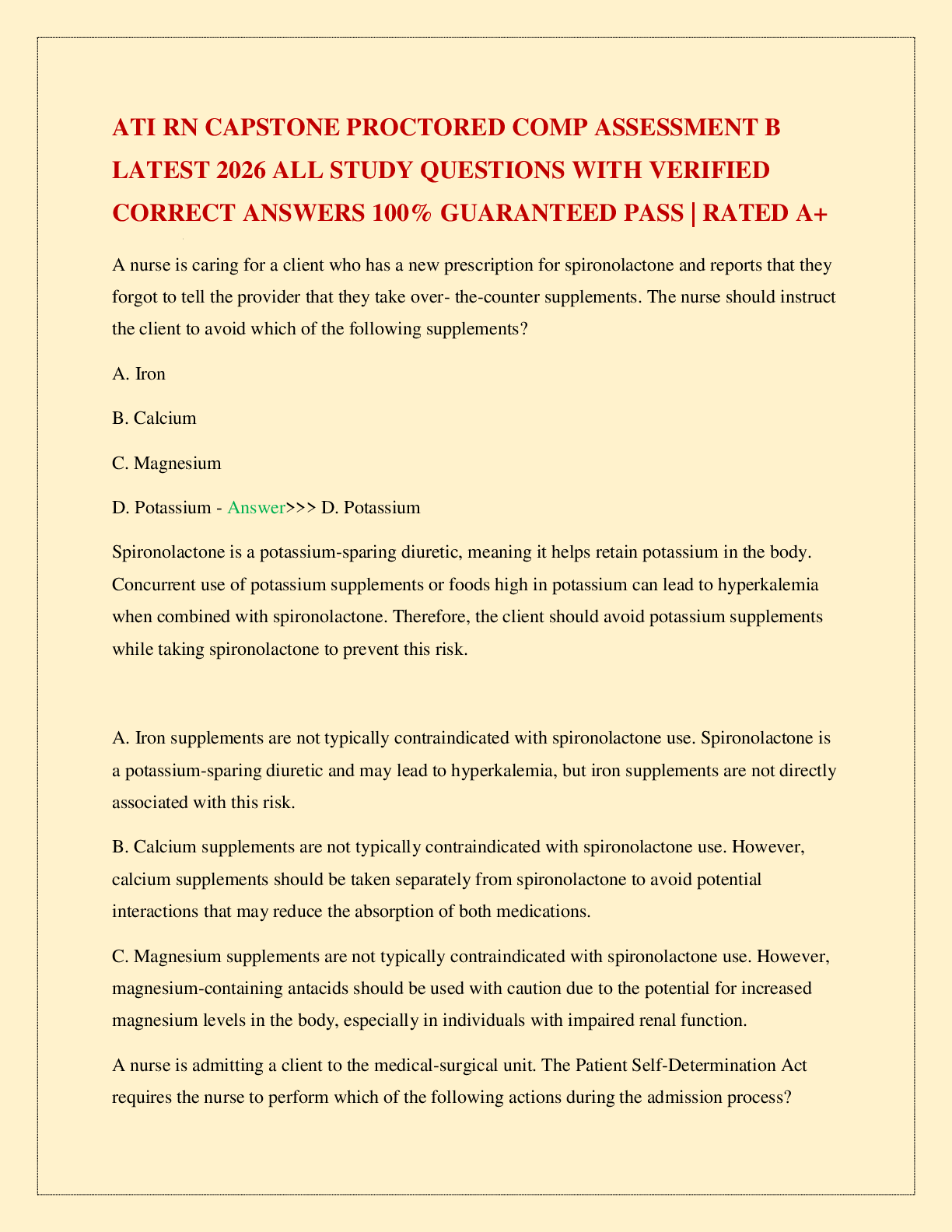 Recommended document preview for ATI RN CAPSTONE PROCTORED COMP ASSESSMENT B LATEST 2026 ALL STUDY QUESTIONS WITH VERIFIED CORRECT ANSWERS 100% GUARANTEED PASS | RATED A+