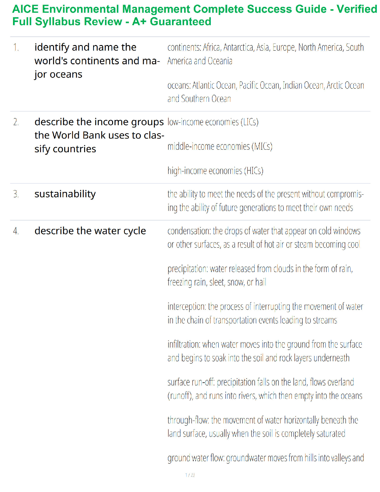 AICE Environmental Management Complete Success Guide - Verified Full Syllabus Review - A+ Guaranteed