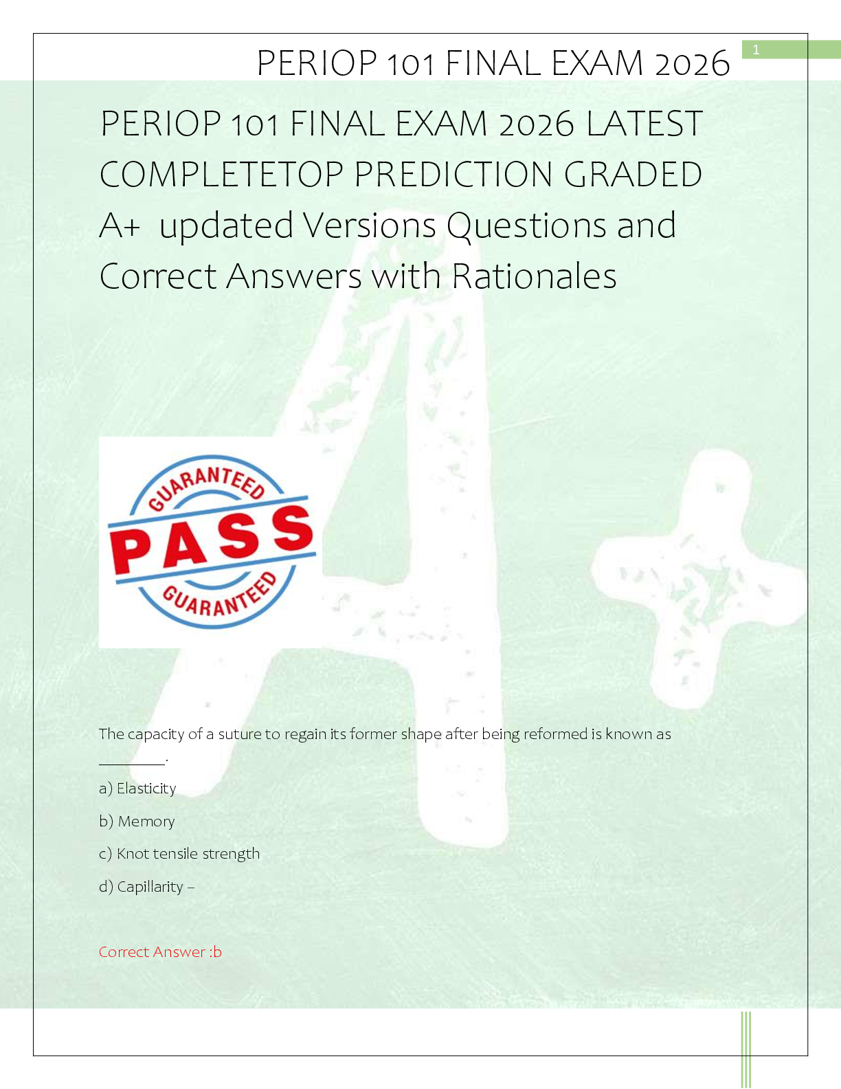 Preview of PERIOP 101 FINAL EXAM 2026 LATEST  COMPLETETOP PREDICTION GRADED  A+  updated Versions Que