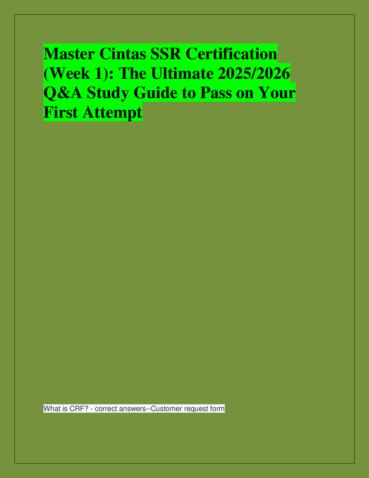 Recommended document preview for Master Cintas SSR Certification  (Week 1): The Ultimate 2025/2026  Q&A Study Guide to Pass on Your  First Attempt