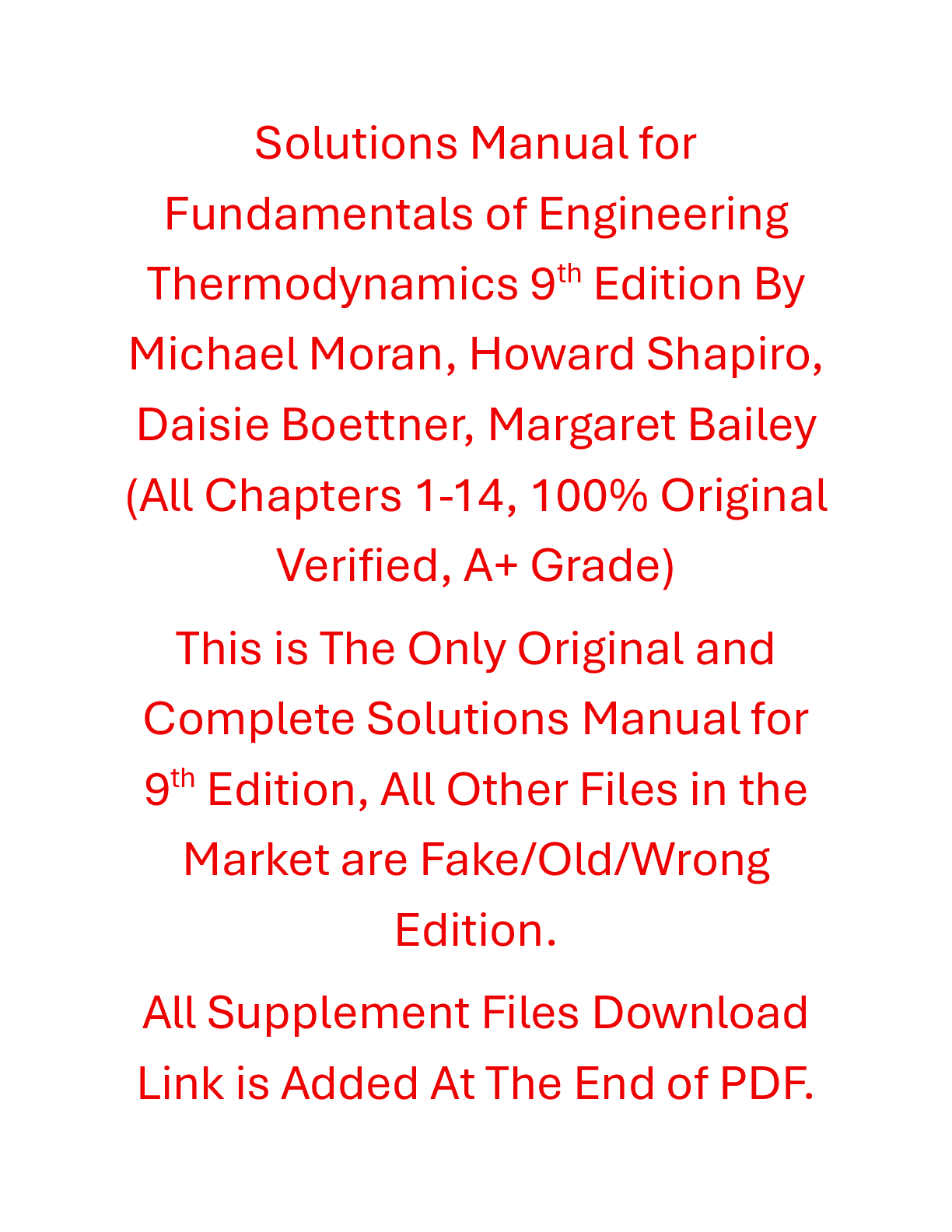 Recommended document preview for Solutions Manual Fundamentals of Engineering Thermodynamics 9th Edition By Michael Moran, Howard Shapiro, Daisie Boettner, Margaret Bailey