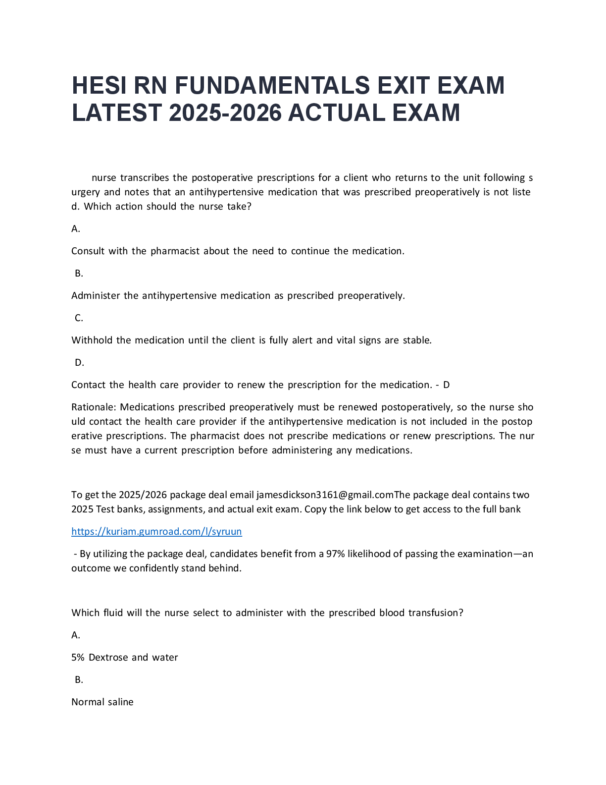 Preview of HESI RN FUNDAMENTALS EXIT EXAM LATEST 2026