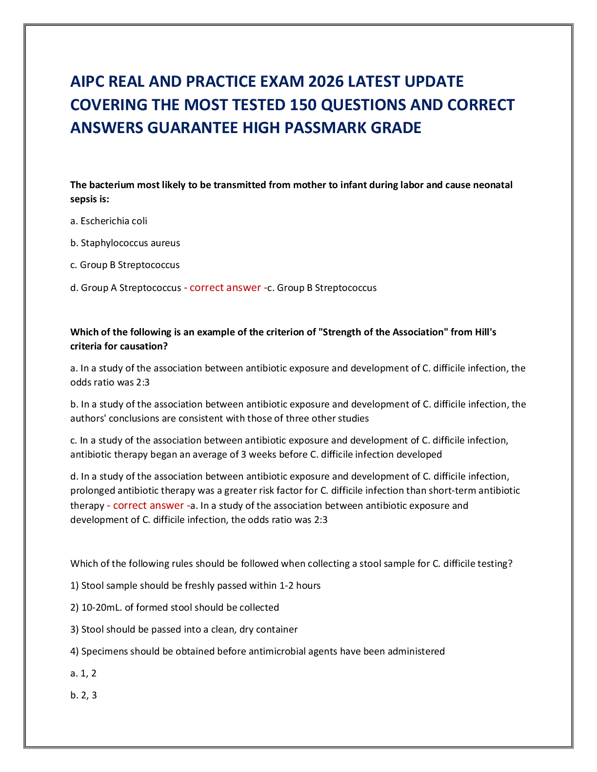 Recommended document preview for AIPC REAL AND PRACTICE EXAM 2026 LATEST UPDATE  COVERING THE MOST TESTED 150 QUESTIONS AND CORRECT  ANSWERS GUARANTEE HIGH PASSMARK GRADE