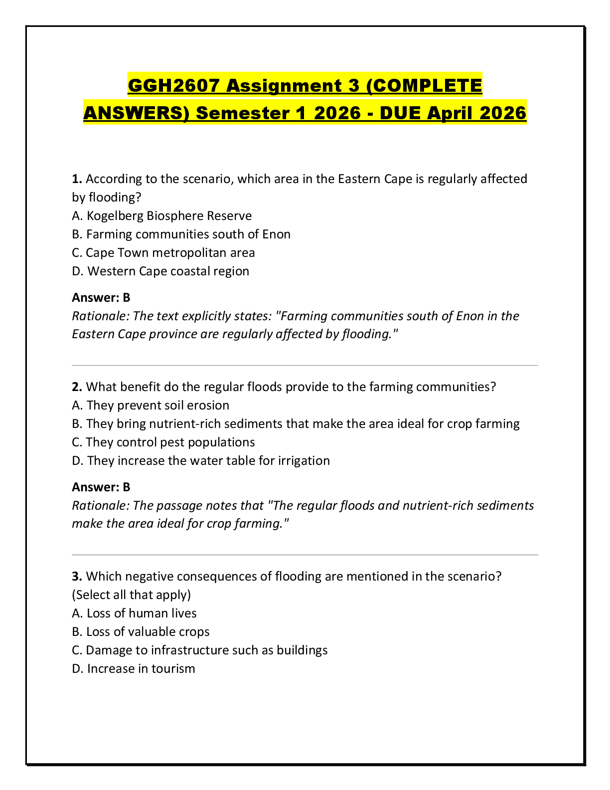 Recommended document preview for GGH2607 Assignment 3 (COMPLETE  ANSWERS) Semester 1 2026 - DUE April 2026