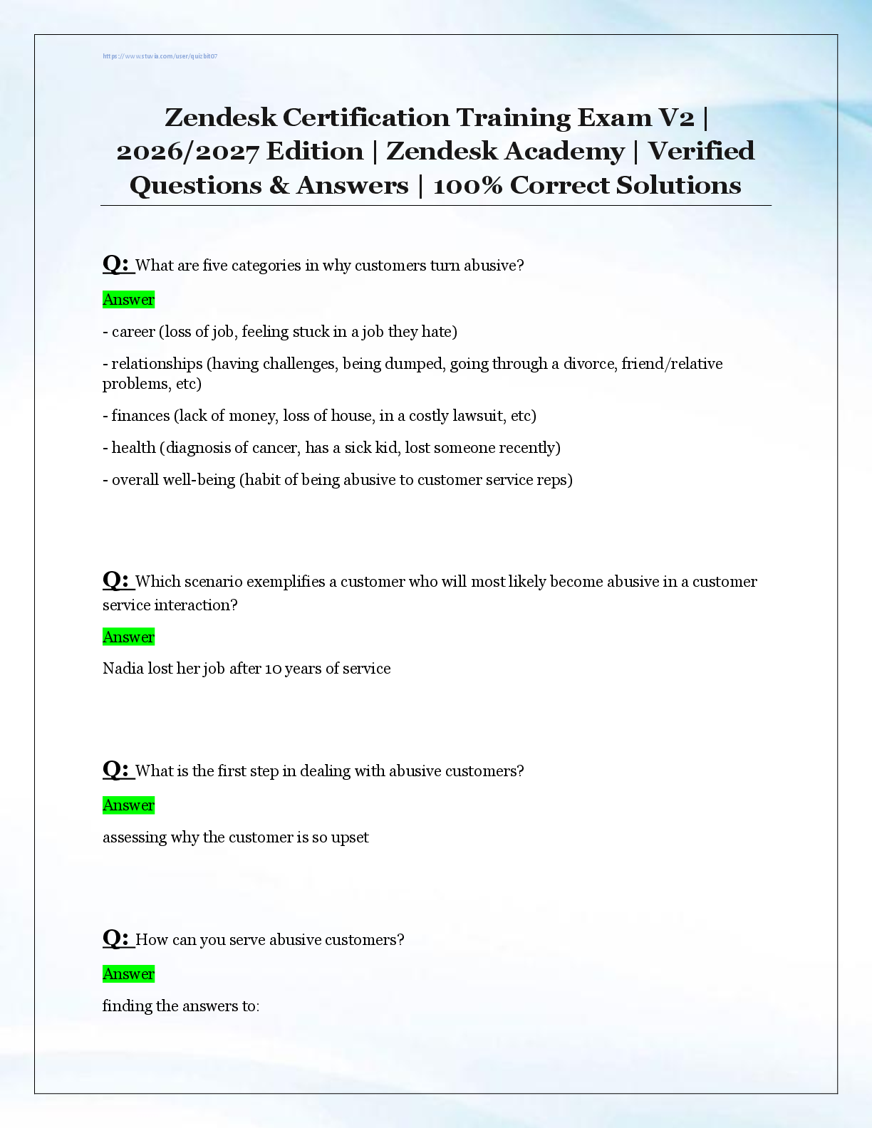 Zendesk Certification Training Exam V2 |  2026/2027 Edition | Zendesk Academy | Verified  Questions & Answers | 100% Correct Solutions