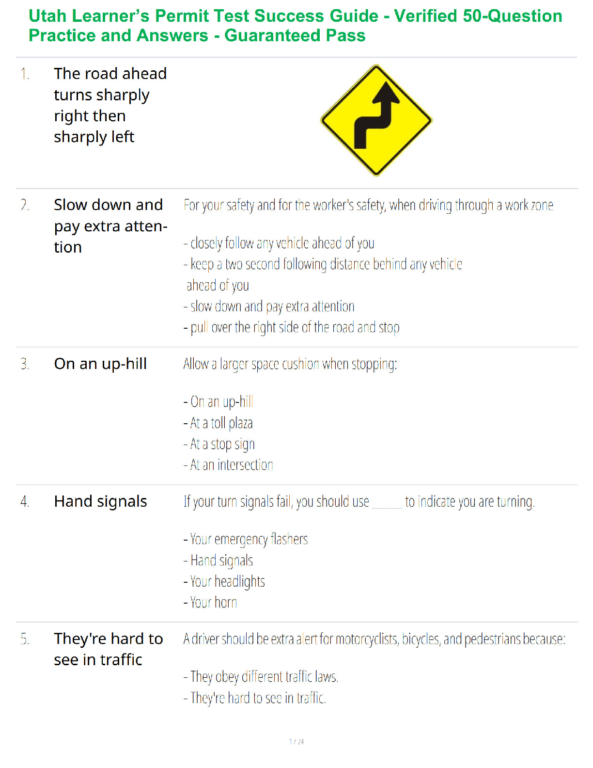 Recommended document preview for Utah Learner’s Permit Test Success Guide - Verified 50-Question Practice and Answers - Guaranteed Pass