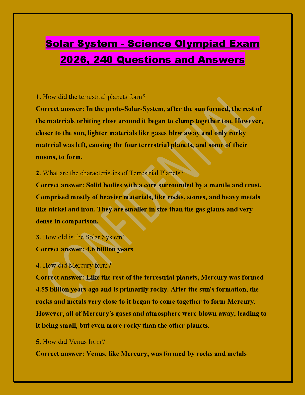 Preview of Solar System - Science Olympiad Exam  2026, 240 Questions and Answers
