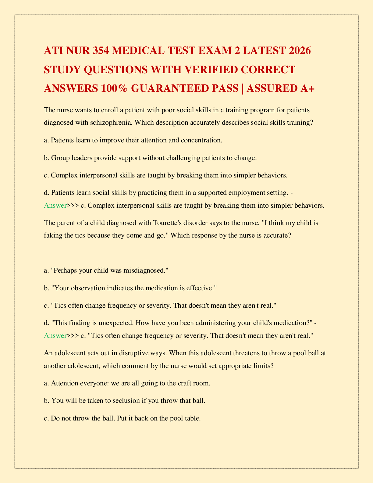 Recommended document preview for ATI NUR 354 MEDICAL TEST EXAM 2 LATEST 2026 STUDY QUESTIONS WITH VERIFIED CORRECT ANSWERS 100% GUARANTEED PASS | ASSURED A+