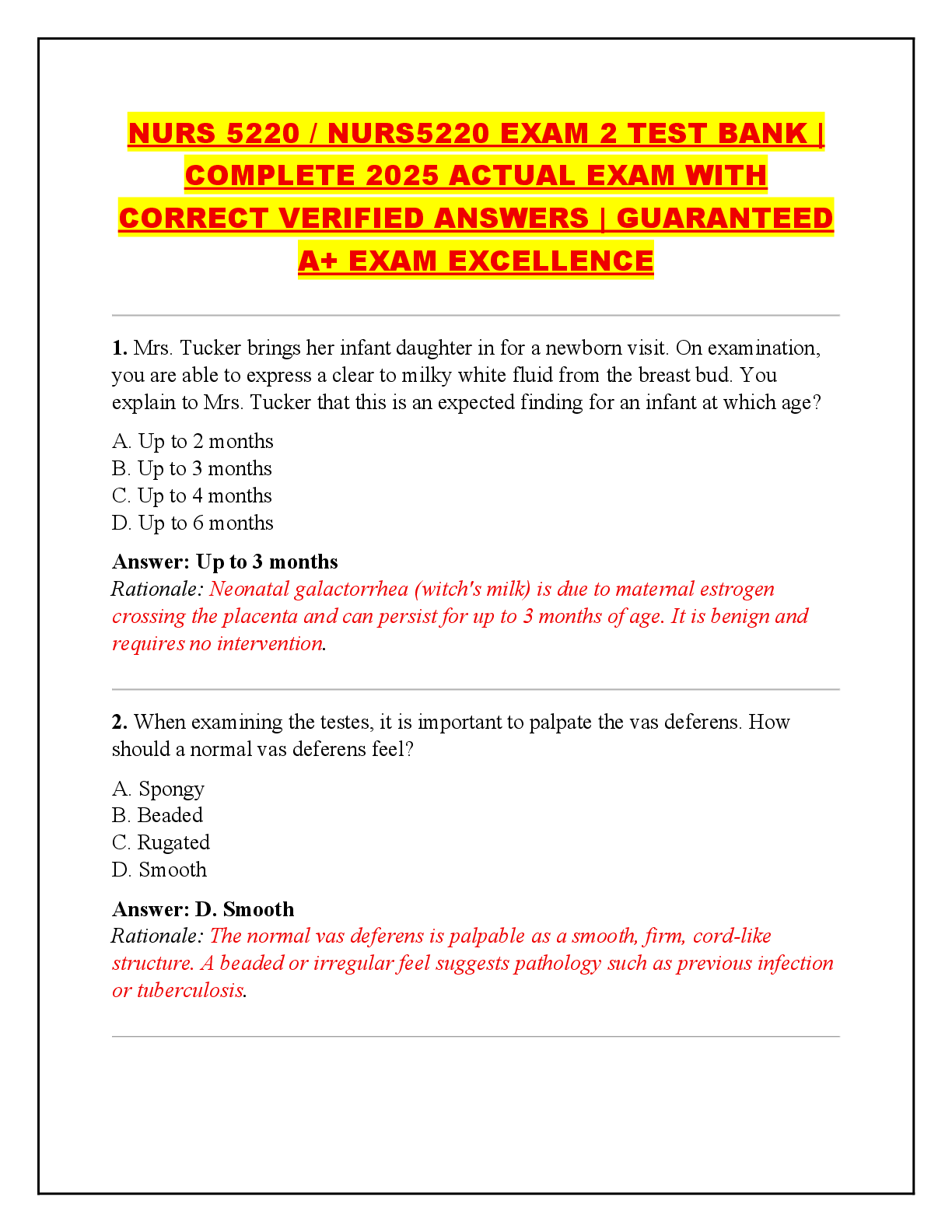 Recommended document preview for NURS 5220 / NURS5220 EXAM 2 TEST BANK |  COMPLETE 2025 ACTUAL EXAM WITH  CORRECT VERIFIED ANSWERS | GUARANTEED  A+ EXAM EXCELLENCE