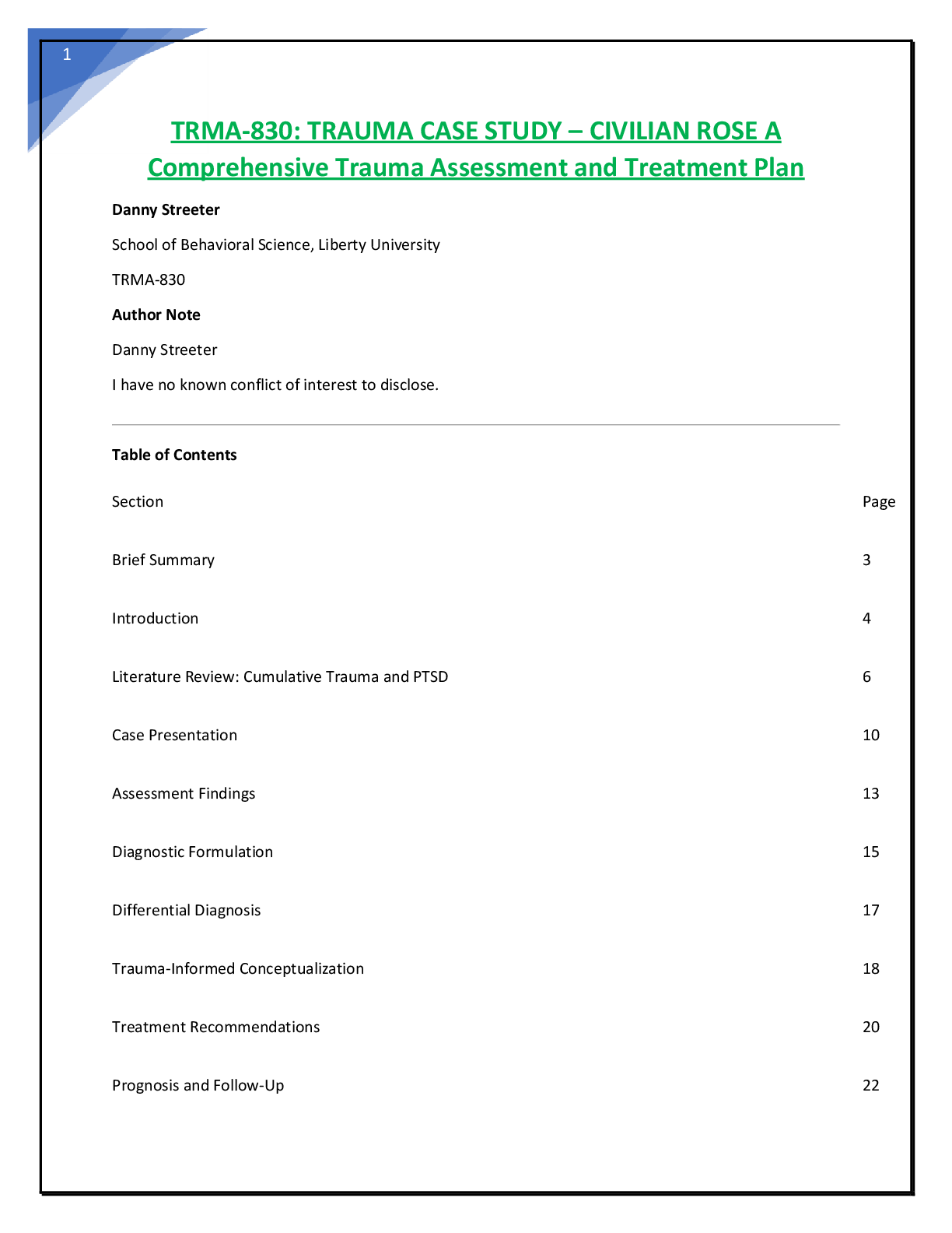 Preview of TRMA-830: TRAUMA CASE STUDY – CIVILIAN ROSE A  Comprehensive Trauma Assessment and Treatment Plan