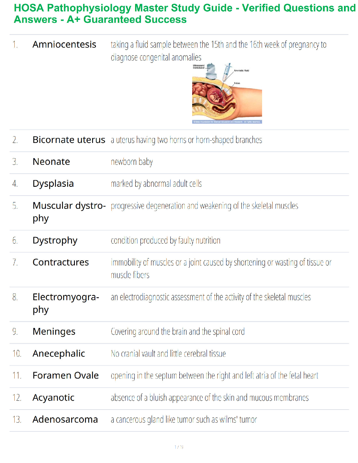Recommended document preview for HOSA Pathophysiology Master Study Guide - Verified Questions and Answers - A+ Guaranteed Success