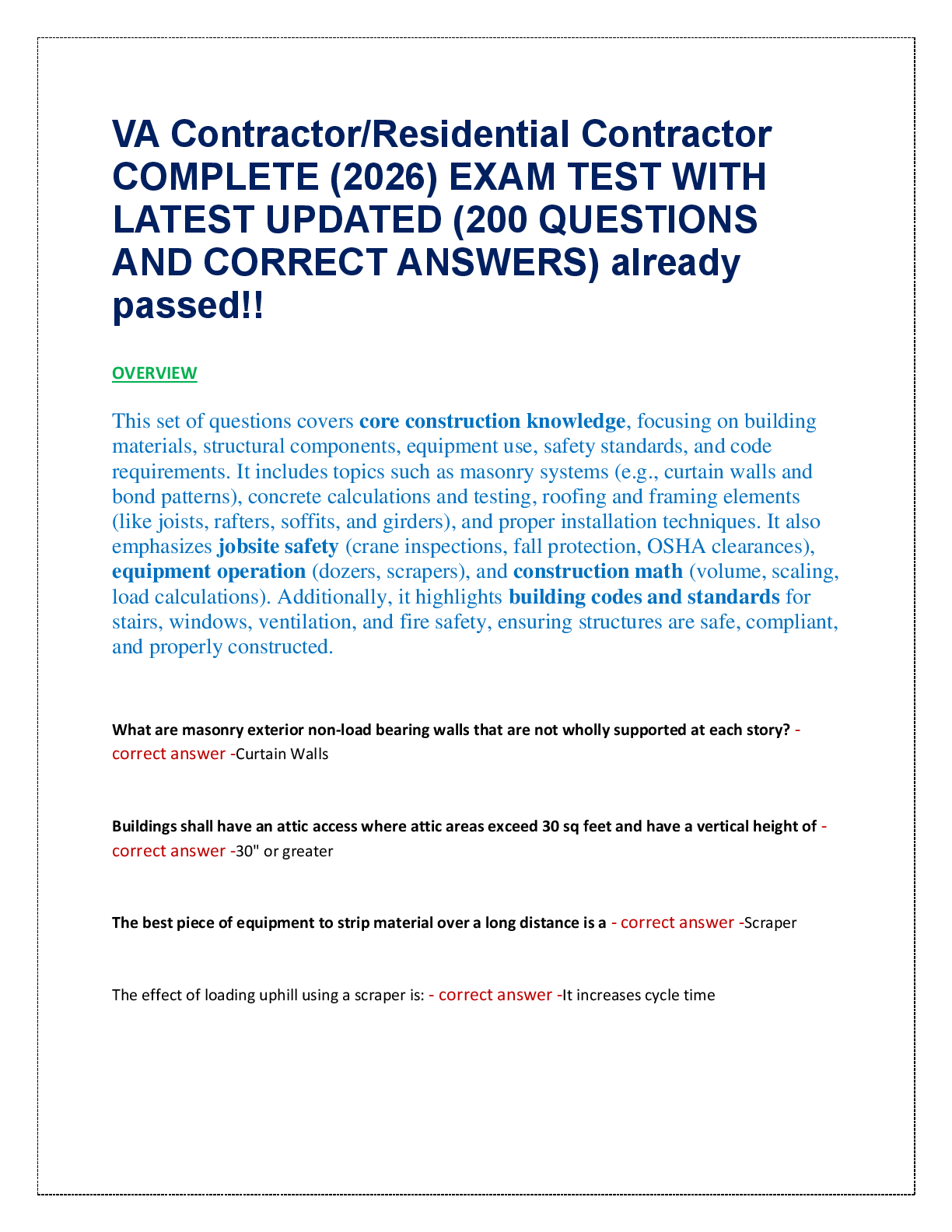 VA Contractor/Residential Contractor  COMPLETE (2026) EXAM TEST WITH  LATEST UPDATED (200 QUESTIONS  AND CORRECT ANSWERS) already  passed!!